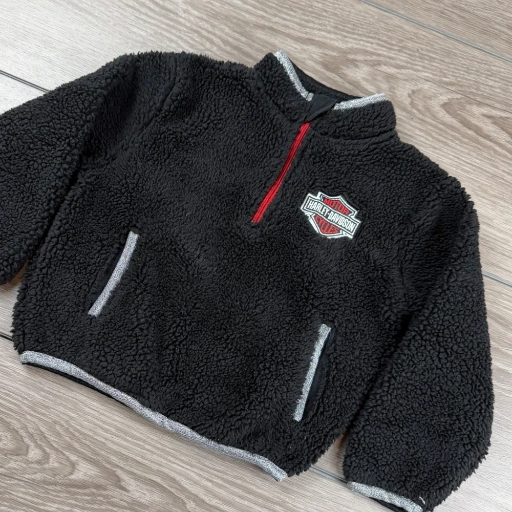 Harley Davidson Unisex Kids Sherpa Fleece Quarter Zip Pullover Black 3T